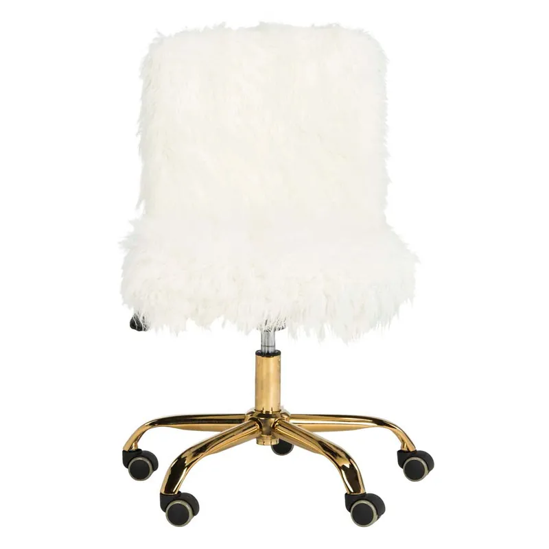 Safavieh Whitney Faux Sheepskin Gold Leg Swivel Office Chair - White / Gold Free Returns