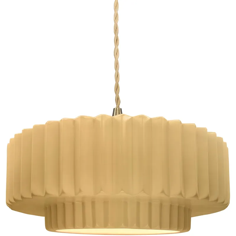 Radiance Collection - Pleated Tier Pendant Ceiling Light in Brushed Brass, Dedicated LED, Beige Twist Cord, Muted Yellow, 14.5W x 5.25H, Form+Finish+Function Best Seller